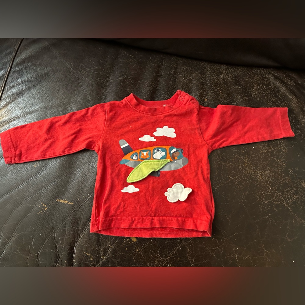 Kids Long Sleeve Red Airplane Tee